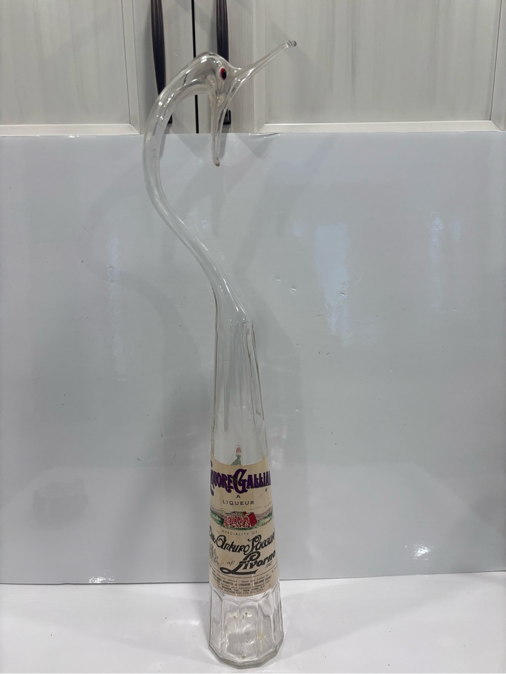 Vintage liquore Gabbiano bird bottle clear glass decanter Italy hand blown 21”